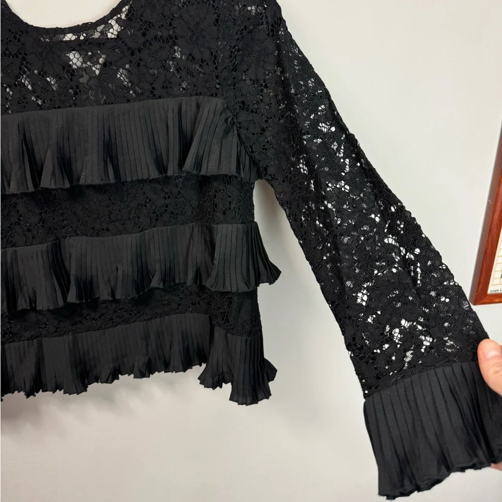 J.Crew Pleated Ruffled Lace Blouse sz 0